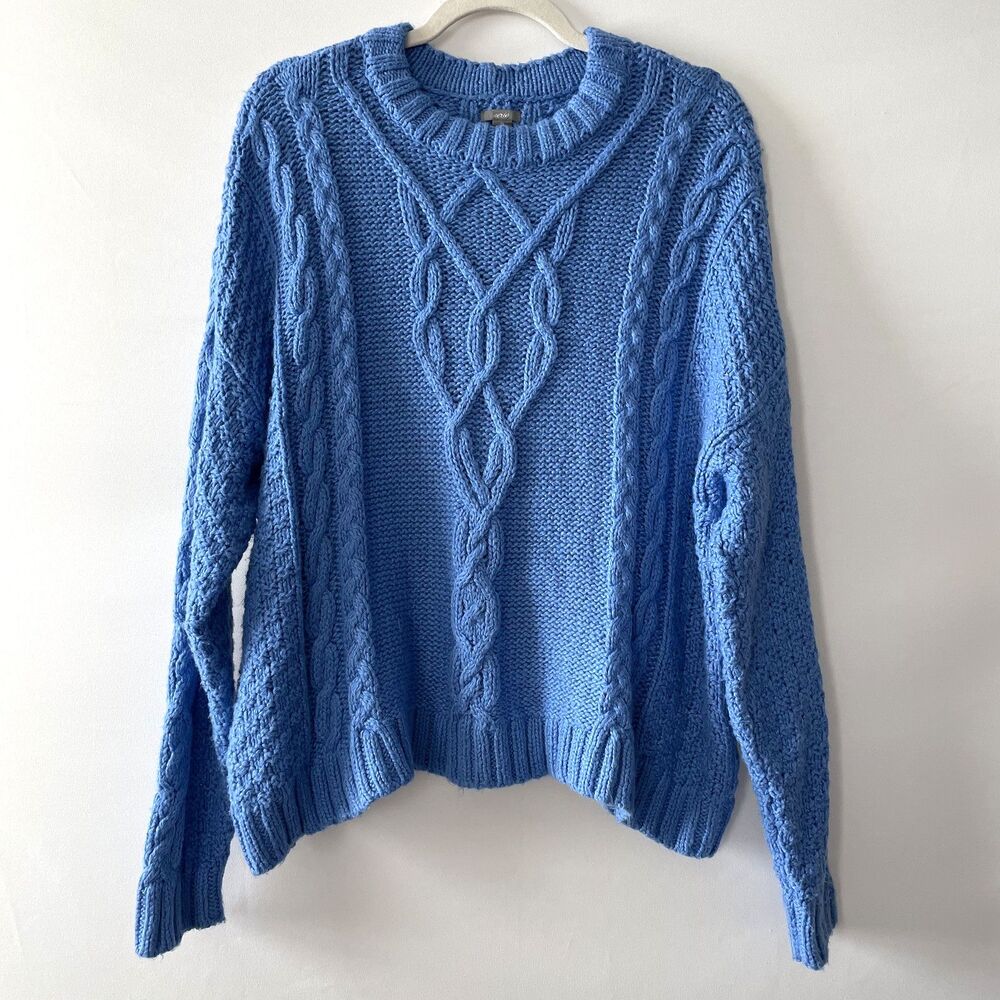 Aerie Cable Knit Crewneck Sweater Blue Long Sleeve Women's Size M-dmpv
